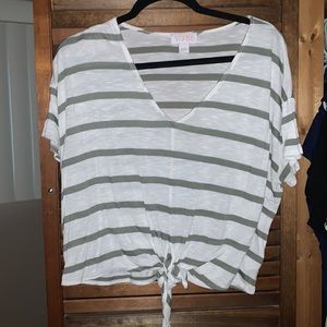 green and white striped top